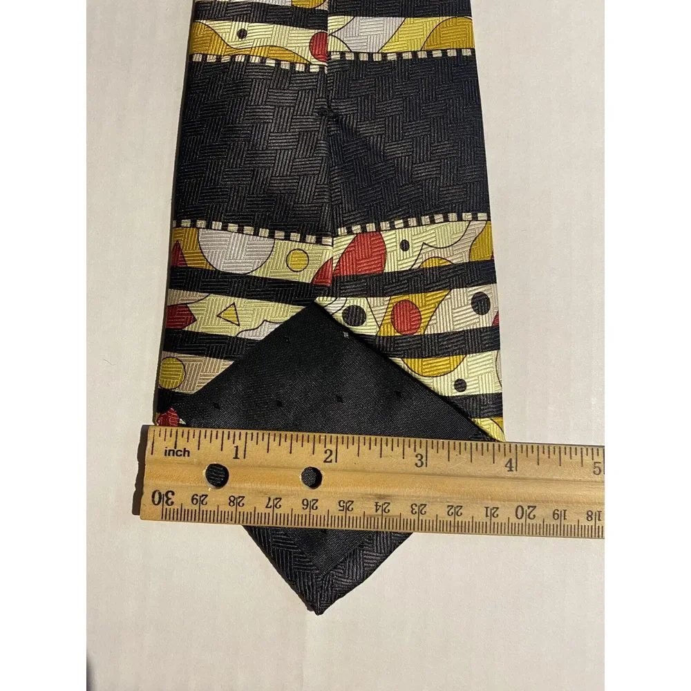 Roberta Collection Men's 100% Silk Tie Yellow/Black/Red Abstract‎ Made In Italy